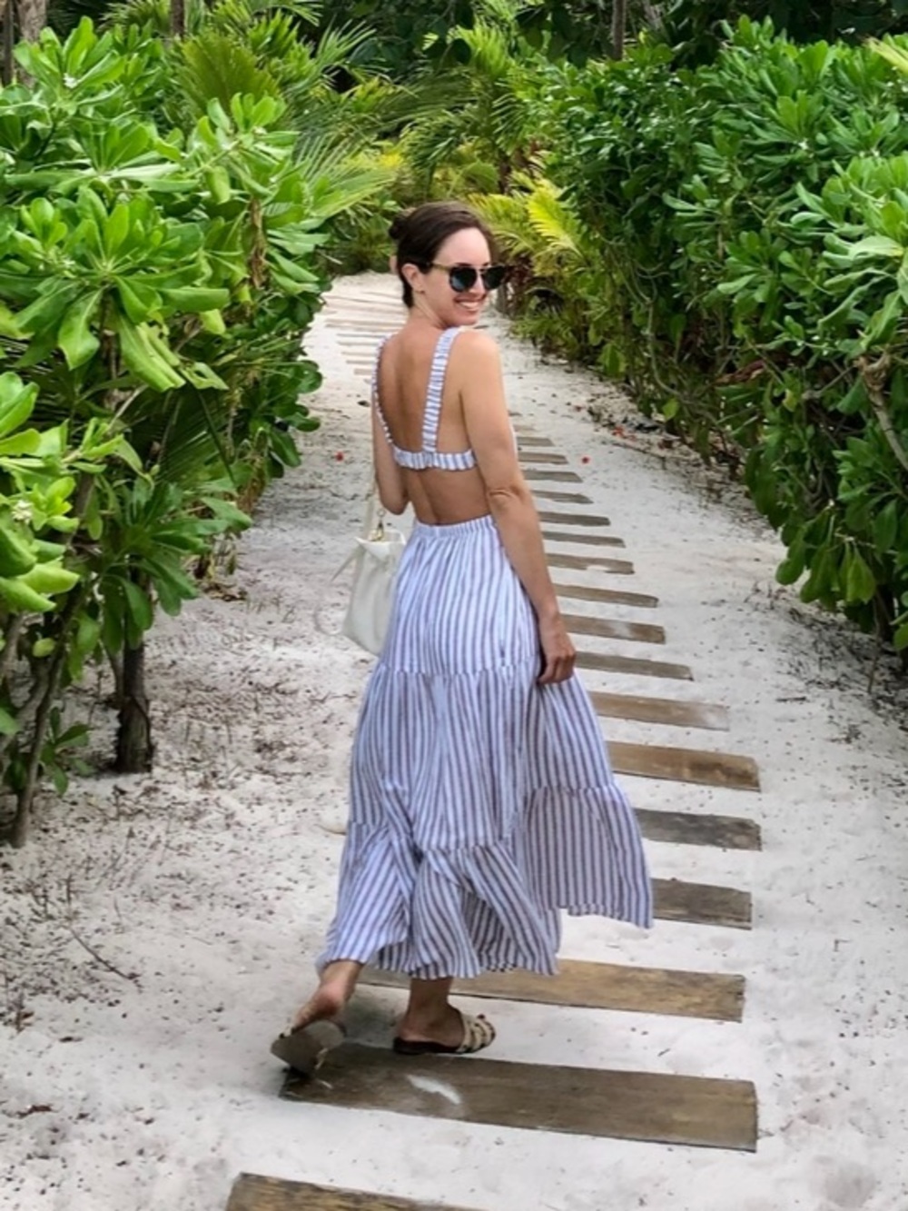 Abercrombie & Fitch Open Back Neutral Striped Maxi Dress